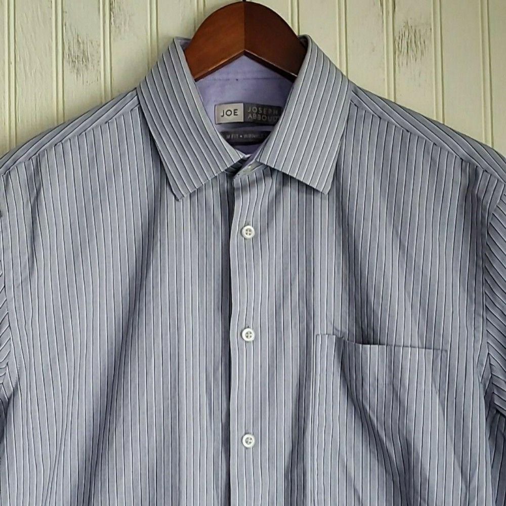Joseph Abboud Dress Shirt Mens 15.5 34/35 Blue Stripe Slim Fit Wrinkle Free